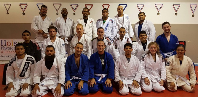 Author Mike Mrkulic and his students all wearing a white belt in September