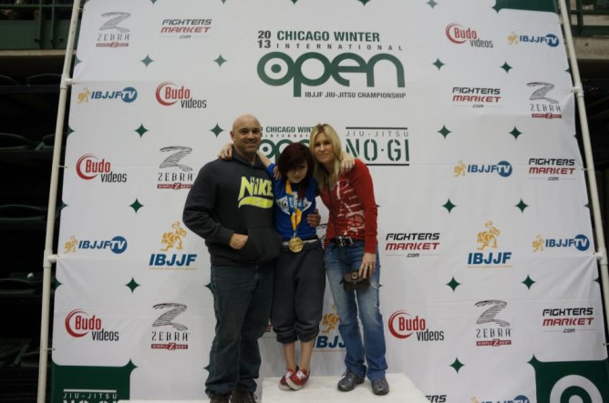 Taylor with her parents who also train BJJ