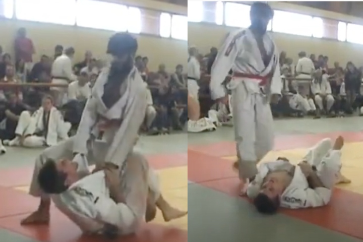 Judo Black Belt Screams in Pain & Taps to Knee on Belly against BJJ Blue Belt