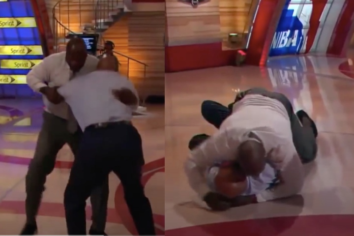 Watch: Shaquille O’Neal Takes Down & Grapples with Charles Barkley