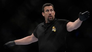 SAN JOSE, CA - JULY 26: Referee John McCarthy signals the start of round four between Robbie Lawler and Matt Brown in their welterweight bout during the UFC Fight Night event at the SAP Center on July 26, 2014 in San Jose, California. (Photo by Jeff Bottari/Zuffa LLC/Zuffa LLC via Getty Images) *** Local Caption ***John McCarthy
