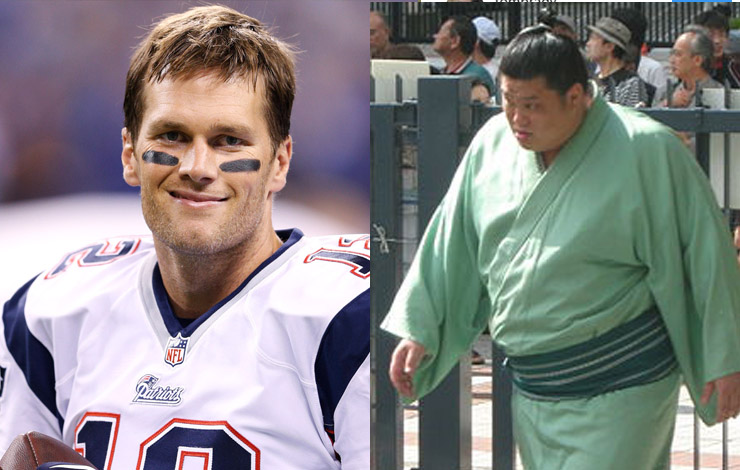 New England Patriots QB Tom Brady Grapples With A Sumo Wrestler
