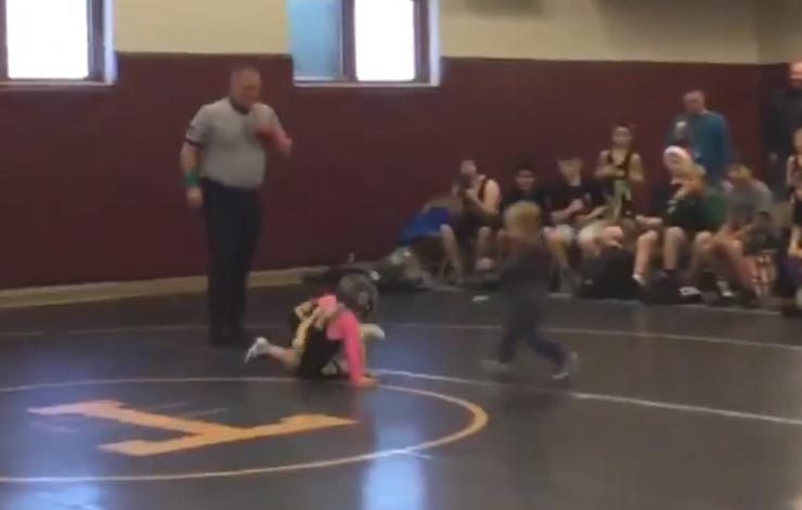 Younger Brother Runs Into A Wrestling Match To Save Big Sis