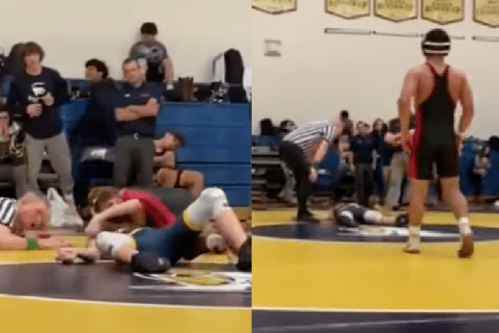 Wrestler Puts Opponent To Sleep with Anaconda Choke in Wrestling Match