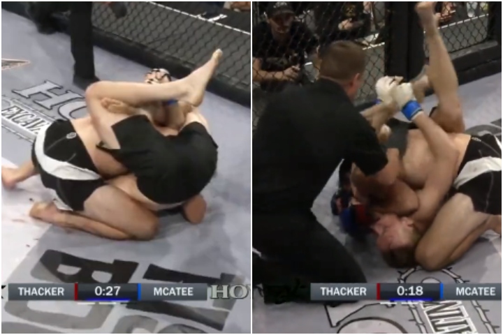 [Watch] Referee Stands Up Fight During A Buggy Choke Attempt