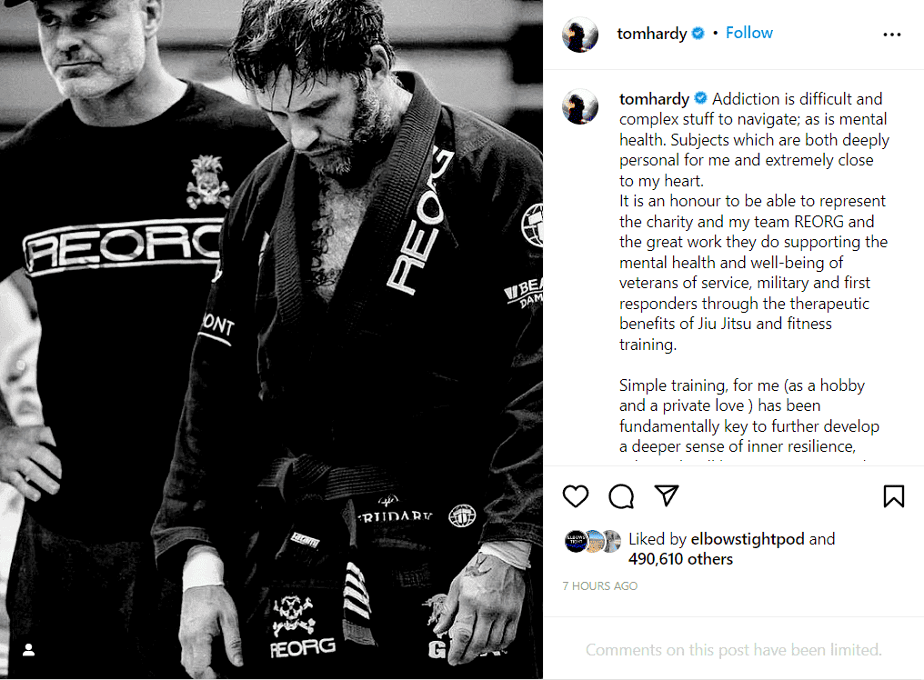 Tom Hardy BJJ post Instagram