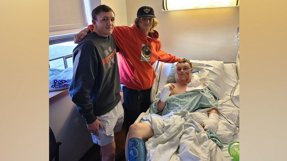Kendal Cummings visited by friends in hospital
