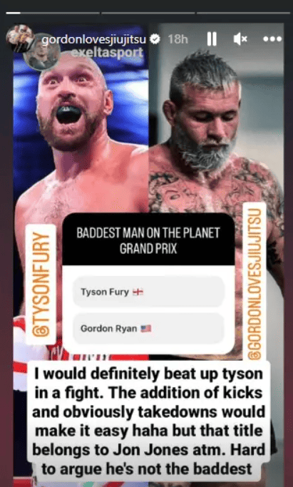 Gordon Ryan IG Story on Tyson Fury