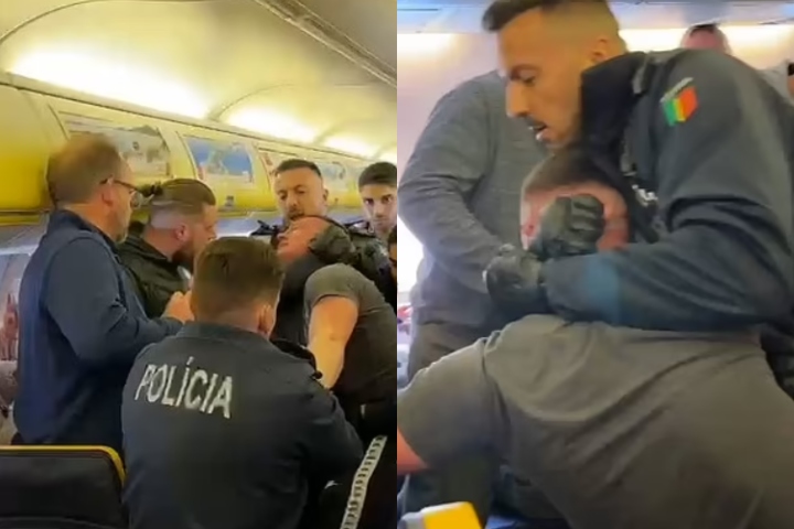 [WATCH] Shocking Moment Ryanair Passenger Gets Headlocked By Police Officer